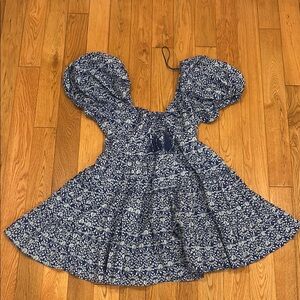 Zara Navy Floral Smocked Dress
